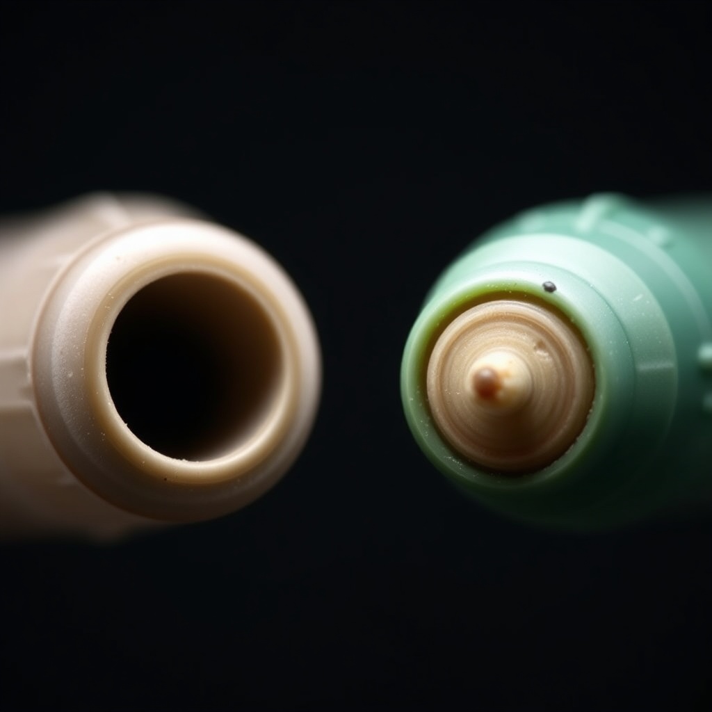 스트레이트형과 어뢰형 다트 배럴의 두께와 그루브 형태를 비교하여 보여주는 상세 이미지